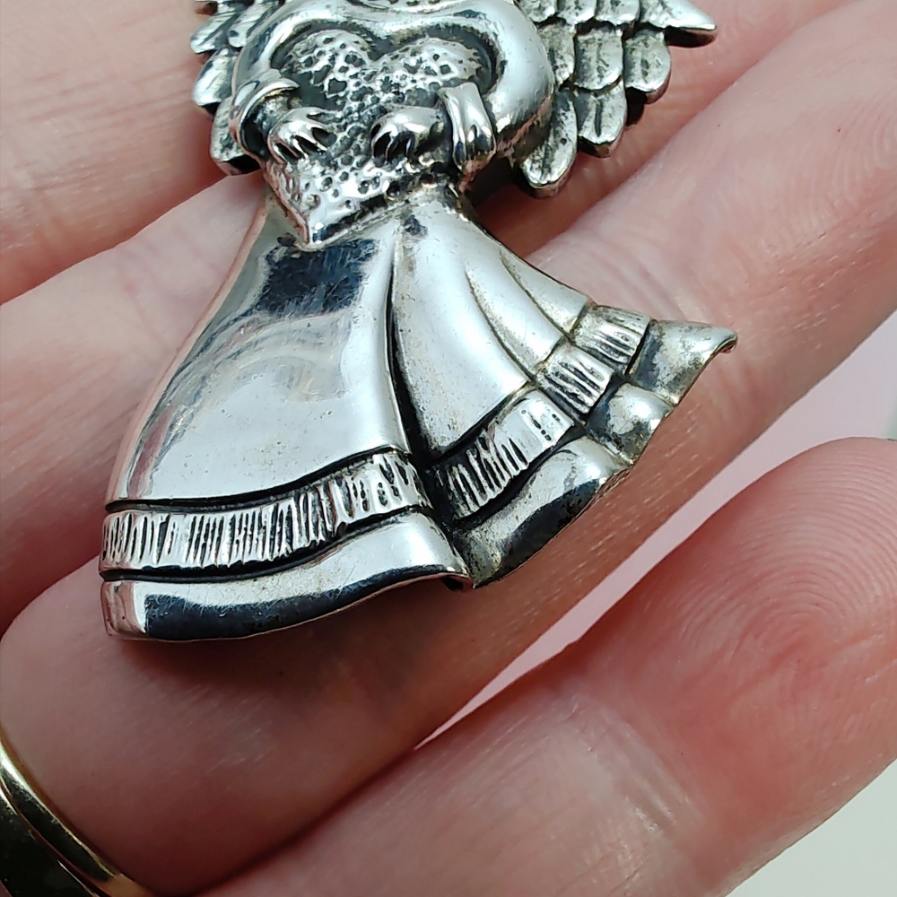 Vintage Sterling Silver Large Angel Brooch Pin Necklace Pendant with 20" Chain - Picture 11 of 15